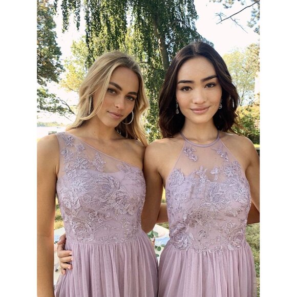 Davids Bridal Lavender One-Shoulder Embroidered Prom Bridesmaid Dress Gown - Picture 5 of 16